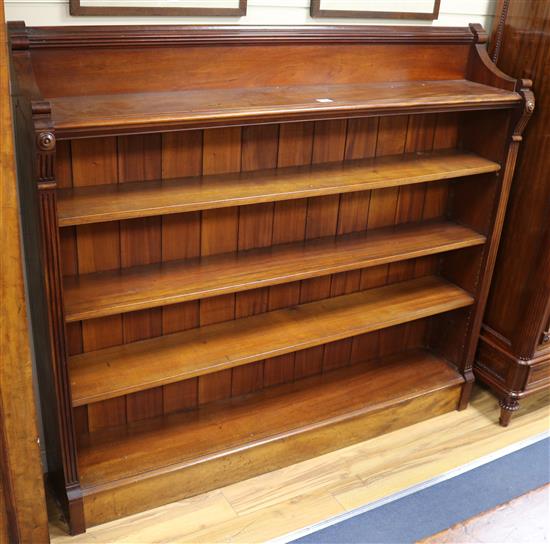 A late 19th century walnut Aesthetic Movement open five shelf bookcase, W.166cm